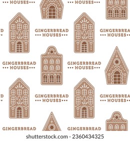 Seamless pattern with gingerbread houses. 