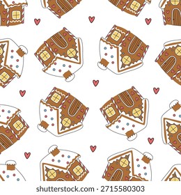 Seamless pattern with gingerbread houses.
