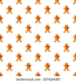 Seamless pattern from gingerbread man cookies, print for new year, Christmas and winter holidays. Vector flat illustration