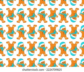 Seamless pattern from gingerbread man cookies, print for new year, Christmas and winter holidays. Vector flat illustration