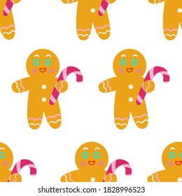 seamless pattern gingerbread man holding a caramel for design and decoration