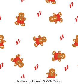 Seamless pattern with gingerbread and Marshmallow. Merry Christmas concept. Perfect for product design, scrapbooking, textile, wrapping paper. EPS 10
