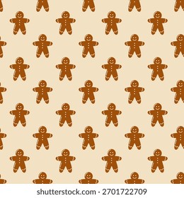 Seamless pattern with gingerbread men cookies. Vector cozy seasonal background. Festive bakery print.