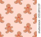Seamless pattern with gingerbread men on a light beige background. Gingerbread cookies seamless pattern.