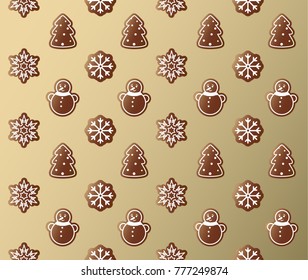Seamless pattern of gingerbread sweets golden wrapping paper.