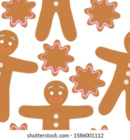 Seamless pattern with gingerbreads. Repetitive flat vector illustration. EPS 10.