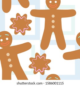 Seamless pattern with gingerbreads. Repetitive flat vector illustration. EPS 10.