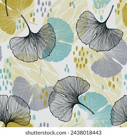 Seamless pattern of gingko leaf. Abstract pattern of green leaves. For wrapping paper. Ideal for wallpaper, surface textures, textiles.