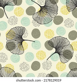 Seamless pattern of gingko leaf. An endless pattern of leaves. For wrapping paper. Ideal for wallpaper, surface textures, textiles. Retro illustration.