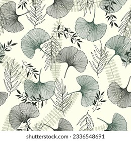 Seamless pattern of gingko leaf. An endless pattern of green leaves. For wrapping paper. Ideal for wallpaper, surface textures, textiles.