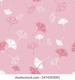 Seamless pattern with gingko leaves on pink background vector.