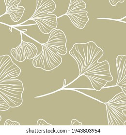 Seamless pattern with ginkgo biloba branches