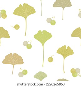 Seamless pattern ginkgo biloba. Flat style. Vector illustration 