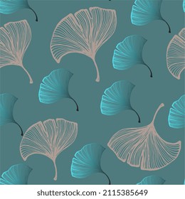 Seamless pattern of ginkgo biloba leaves. Vector illustration.