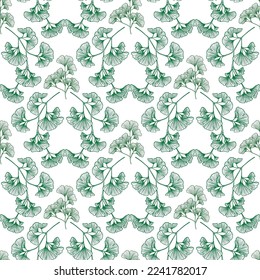 Seamless pattern with ginkgo biloba leaves. Botanical vector background.