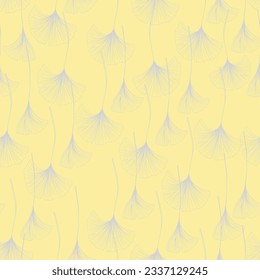 seamless pattern with ginkgo biloba leaves, pattern decorated with line drawing of ginkgo biloba on yellow background