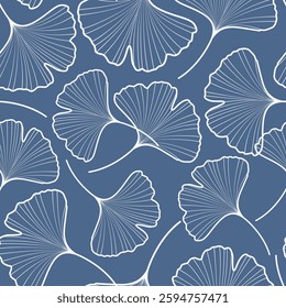 Seamless pattern of ginkgo biloba leaves in soothing blue tones. Floral stylish background. Textile, fabric, wrapping paper design.