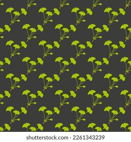 Seamless pattern with Ginkgo biloba, medicinal plant. Hand drawn botanical vector illustration