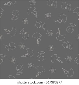 seamless pattern with ginkgo and bluebells