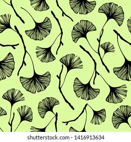 Seamless pattern with ginkgo leaves.