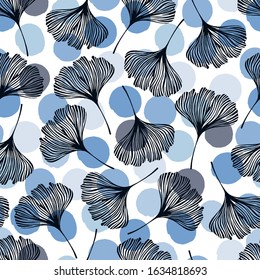 Seamless pattern with ginkgo leaves.