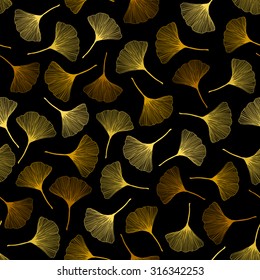 Seamless pattern with ginkgo leaves. Autumn texture. Bright colors. Fall illustration. Colorful background. Contrast leaf backdrop. For wallpaper, pattern fills, web page background, surface textures.