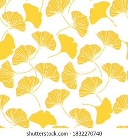 Seamless pattern with ginkgo leaves on white background vector illustration.