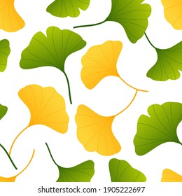 Seamless pattern with ginkgo leaves on white background vector illustration.