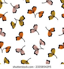 Seamless pattern with ginkgo leaves on a white background. Vector graphics.