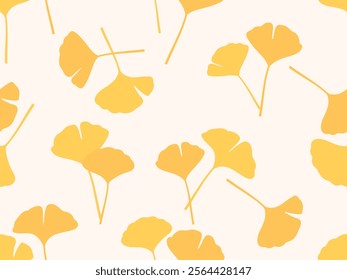 Seamless pattern with ginkgo leaves on pale orange background vector.