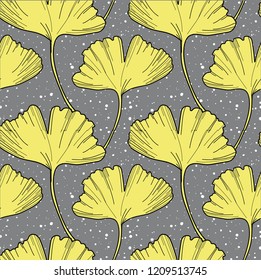 Seamless pattern with ginkgo leaves. Simple stylish pattern. Freehand drawing, vector.
