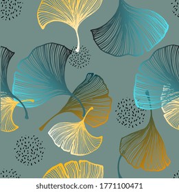 Seamless pattern of ginkgo leaves. Vector illustration.