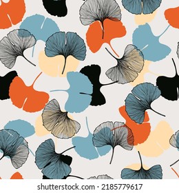 Seamless pattern with ginkgo leaves. Vector graphic background