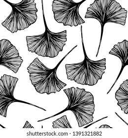 seamless pattern of ginkgo tree leaves