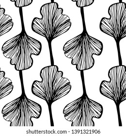 seamless pattern of ginkgo tree leaves