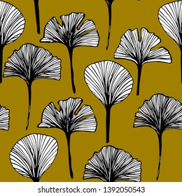 seamless pattern of ginkgo tree leaves