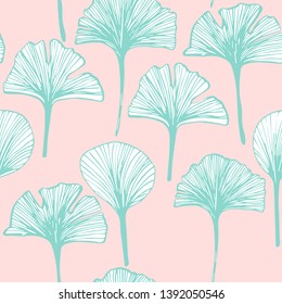 seamless pattern of ginkgo tree leaves