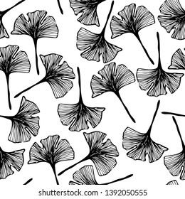 seamless pattern of ginkgo tree leaves