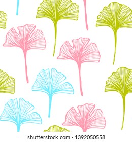 seamless pattern of ginkgo tree leaves