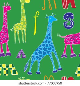 seamless pattern with giraffe and alphabet