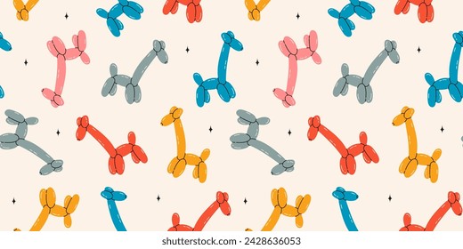 Seamless pattern with giraffe balloons. Bright colorful repeating elements. Stock illustration. Vector seamless pattern of cute cartoon bubble animal in color.