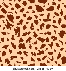 Seamless pattern Giraffe brown spots on beige background. Spotted savannah wild animals skin repetitive print illustration. African girafe skin fur repeat animalistic simple texture, vector eps 10