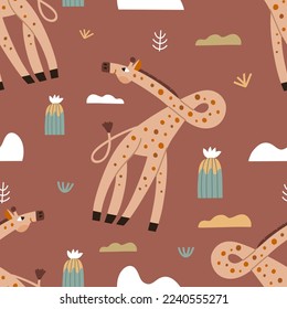 Seamless pattern with giraffe. Children's fashion print for textiles and wallpaper.