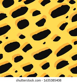 Seamless pattern with giraffe fur or other animal ornament on a yellow background. Trendy vector illustration in a wild jungle tropic style for prints, textile, fabric, paper, cover, interior decor.