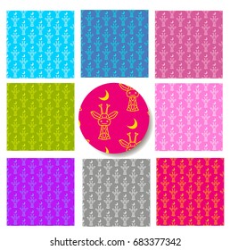 Seamless pattern, giraffe and moon, eight variations of the shades of the pattern. You can use for children's clothes, pajamas, children's wallpaper