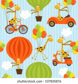 seamless pattern with giraffe on balloons - vector illustration, eps
