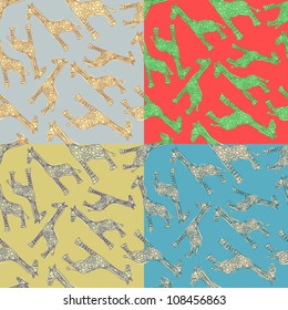 Seamless pattern with giraffe on variegated colorful backgrounds, vector illustration