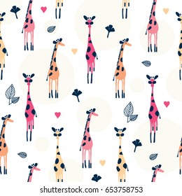 seamless pattern with giraffe on white background, wrapping paper, vector textile fabric print