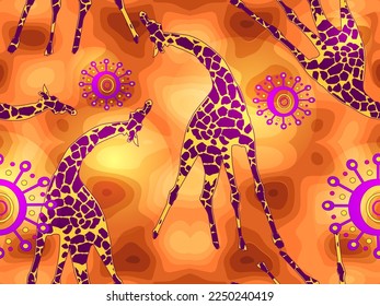 

Seamless pattern with giraffe and sun, African style