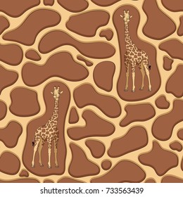 Seamless pattern with a giraffe and texture of the stains on the skin. Vector illustration.